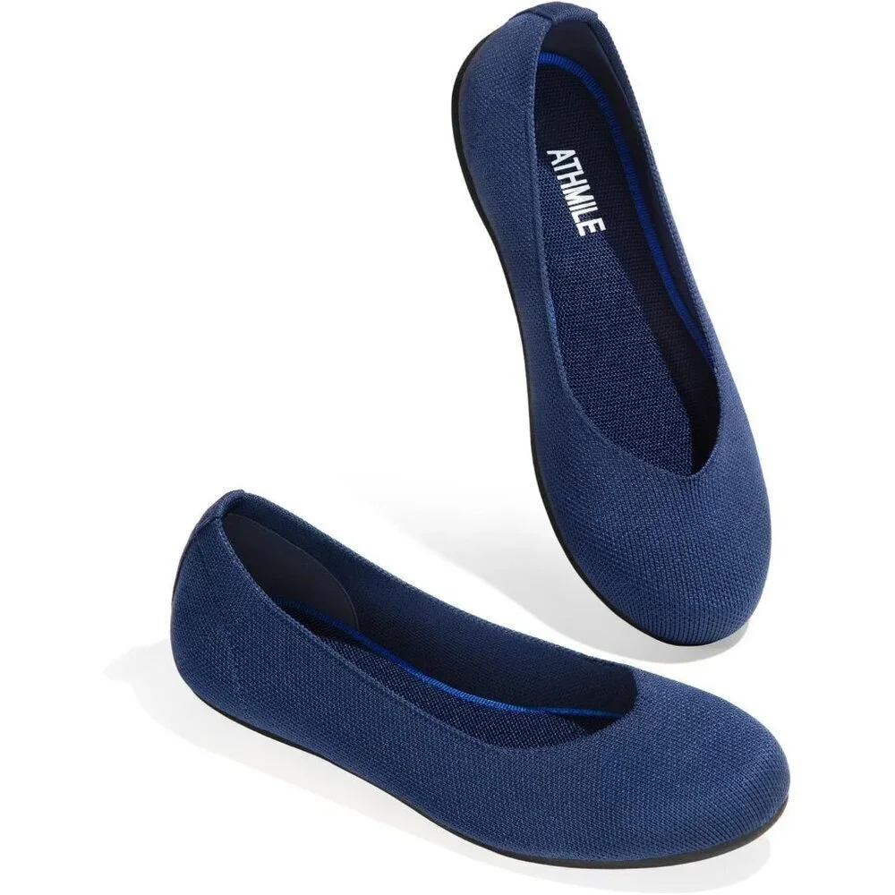 Women's Blue Round Toe Slip On Dressy Casual Comfort Soft Flat Ballet Shoes